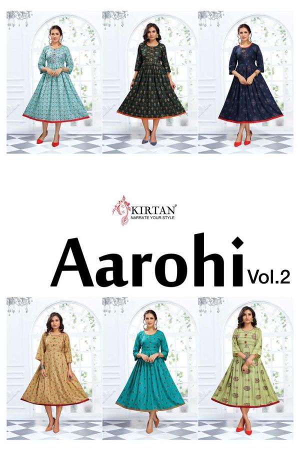 Kirtan Aarohi 2 Beautiful Rayon Printed Flair Kurti 